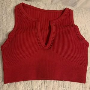 Red ribbed workout top
